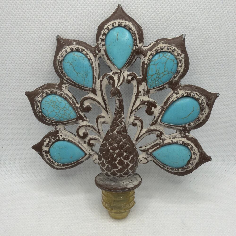 Metal Turquoise Design Peacock Bottle Topper